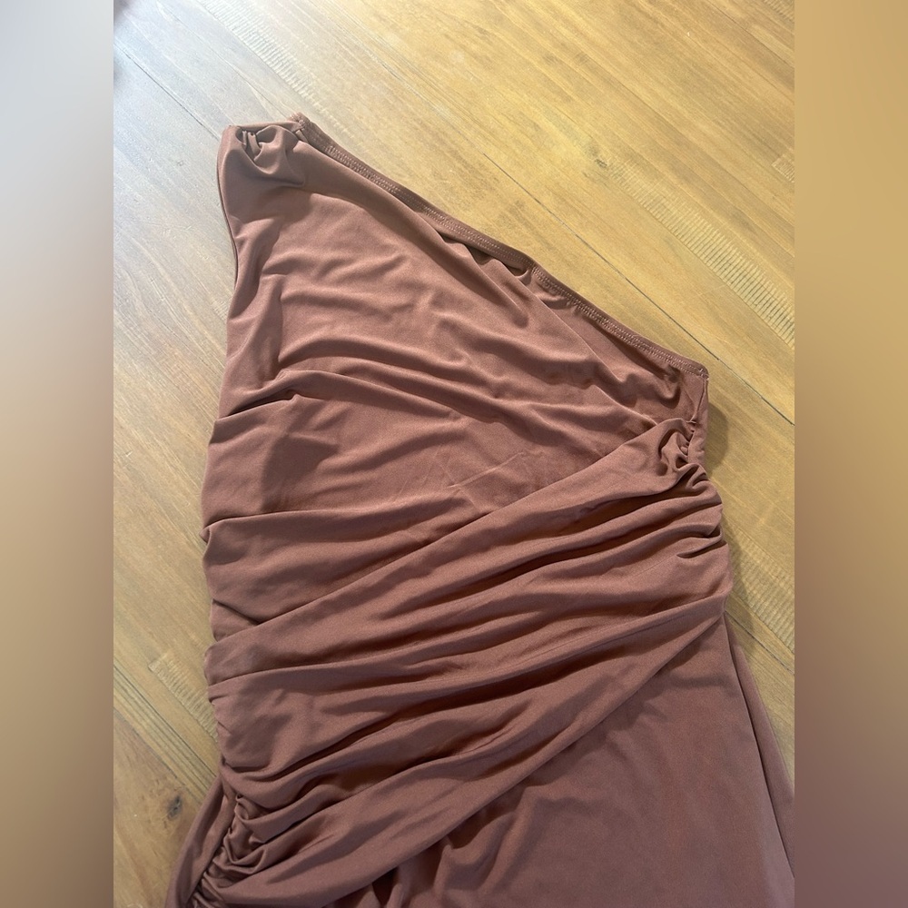Chic One-Shoulder Brown Dress - Picture 8 of 11